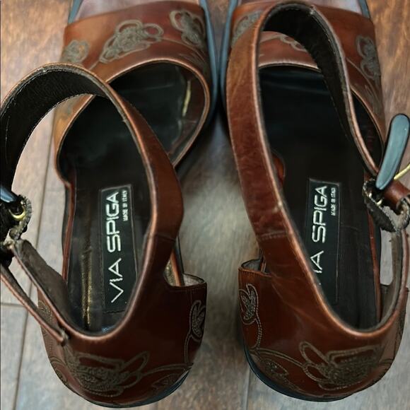 Via Spiga Rare Retro Square Toe Platform Heels, Embroidered Leather, Size 6 - Picture 12 of 15